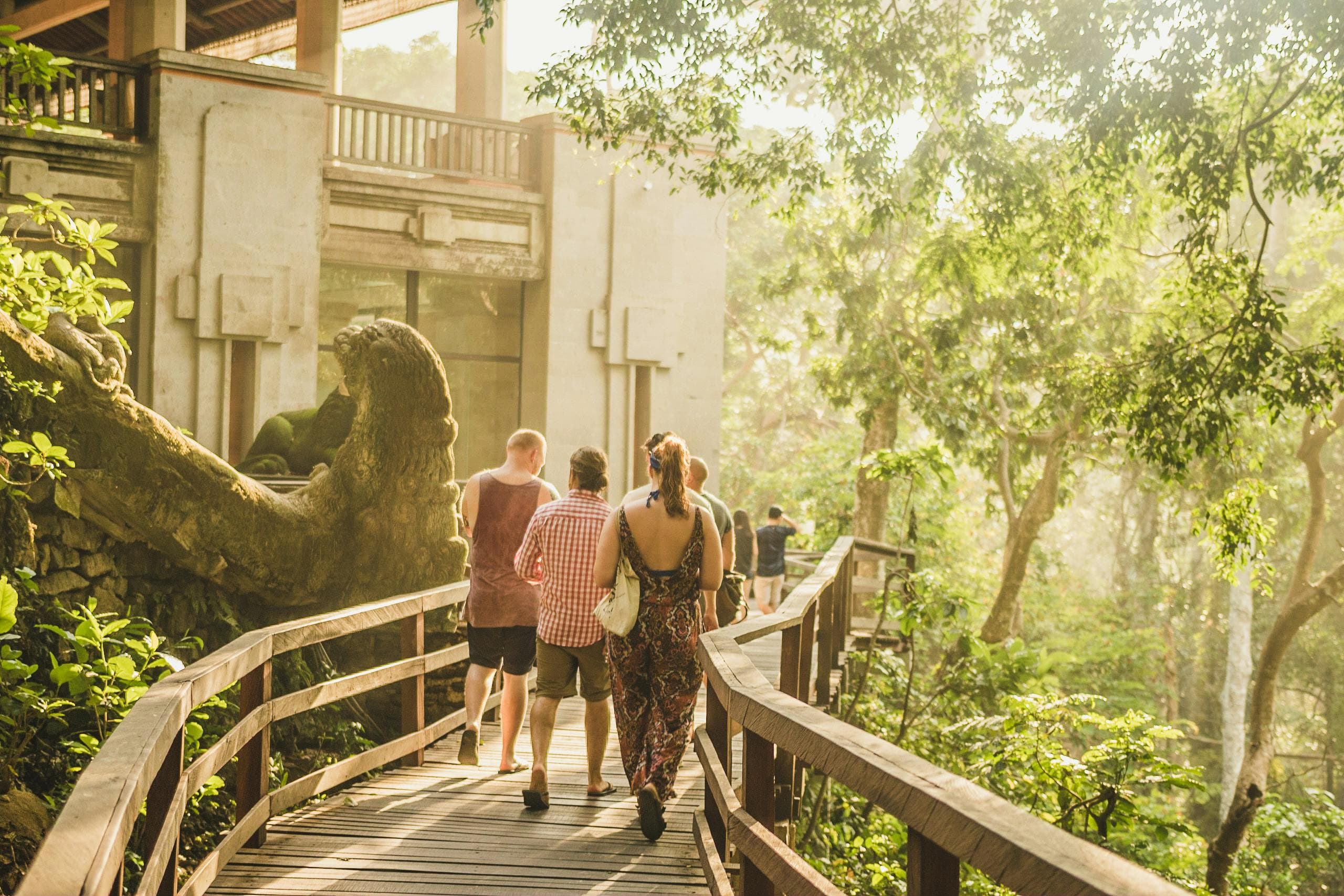 Sacred Monkey Forest Ubud Balinese Hindu temple with protective macaques