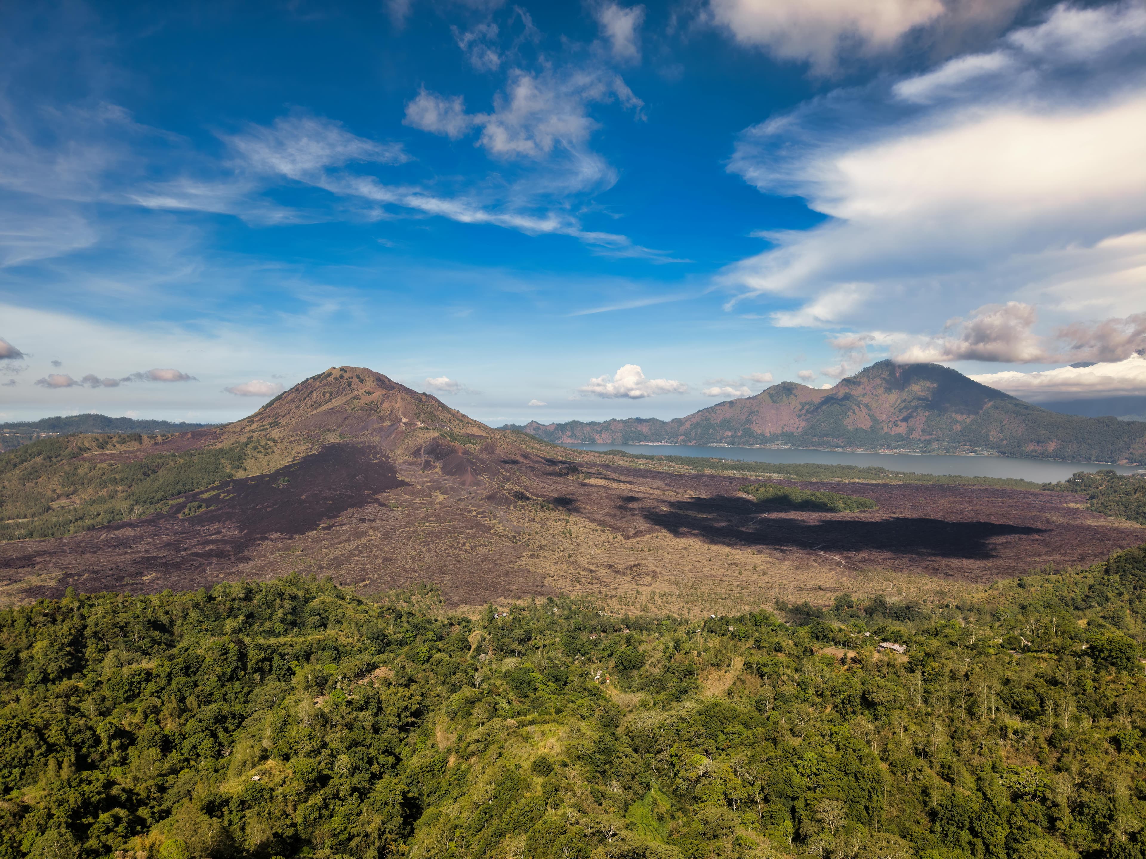Mount Batur volcano Lake Batur crater at sunrise sacred Balinese Hindu site