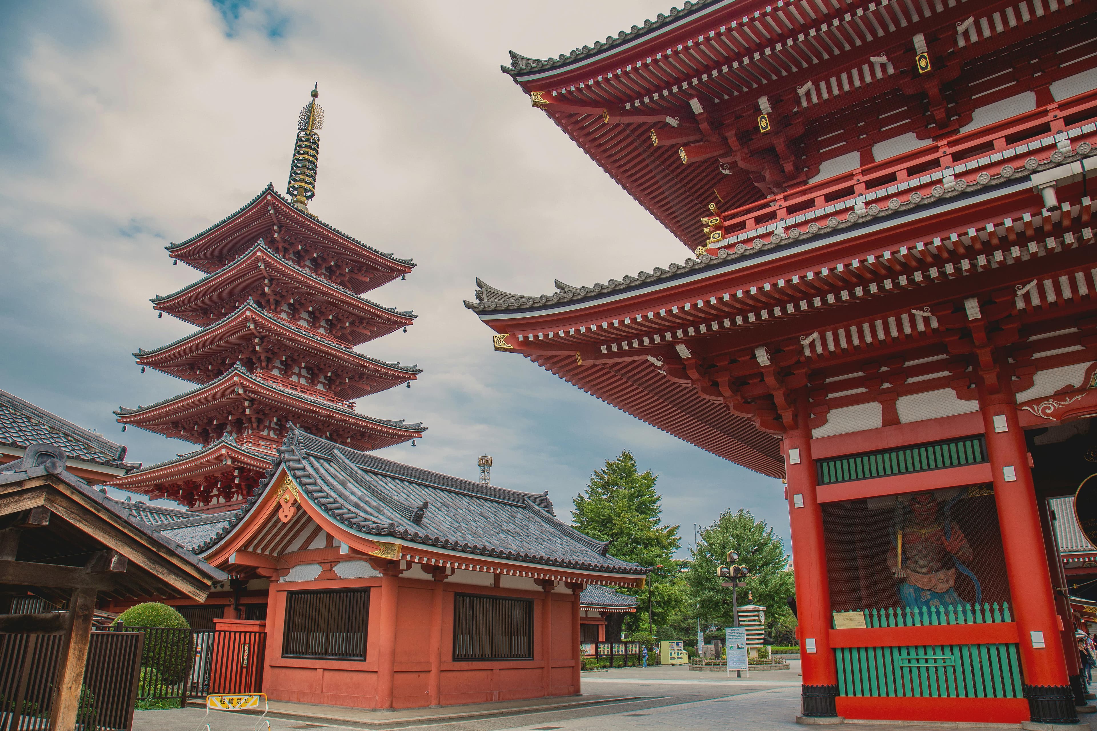 Asakusa Tokyo Senso-ji Temple red pagoda with traditional Japanese architecture and lanterns
