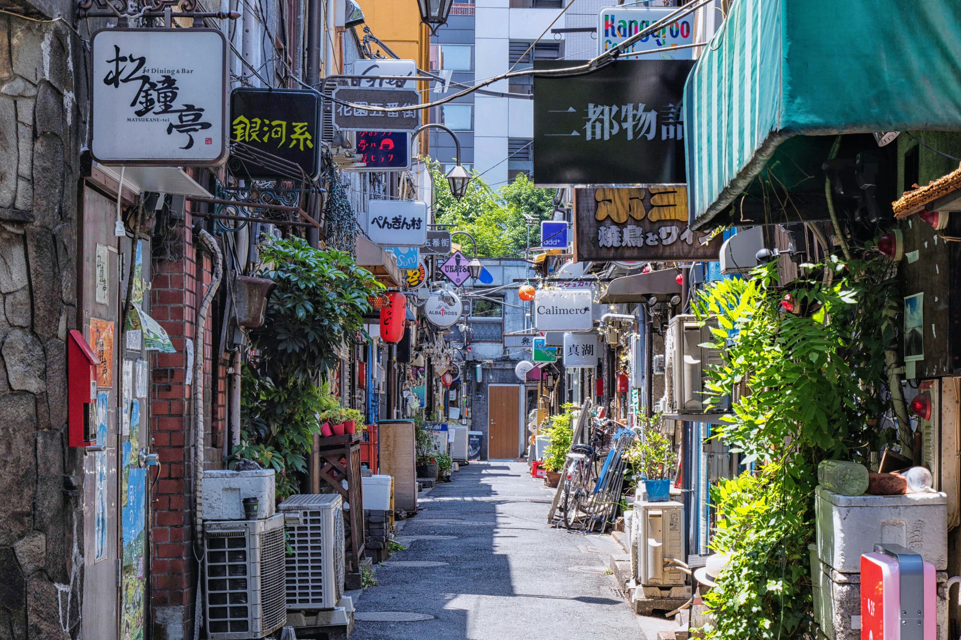 Shimokitazawa Tokyo narrow alley with colorful indie bar signs vintage boutiques and bohemian atmosphere